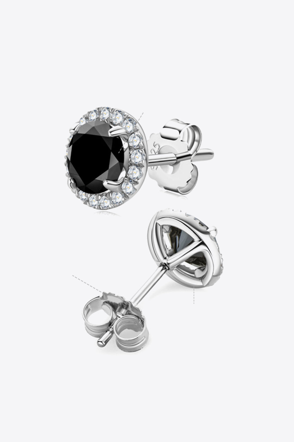 Black Moissanite Stud Earrings with Zircon Accents