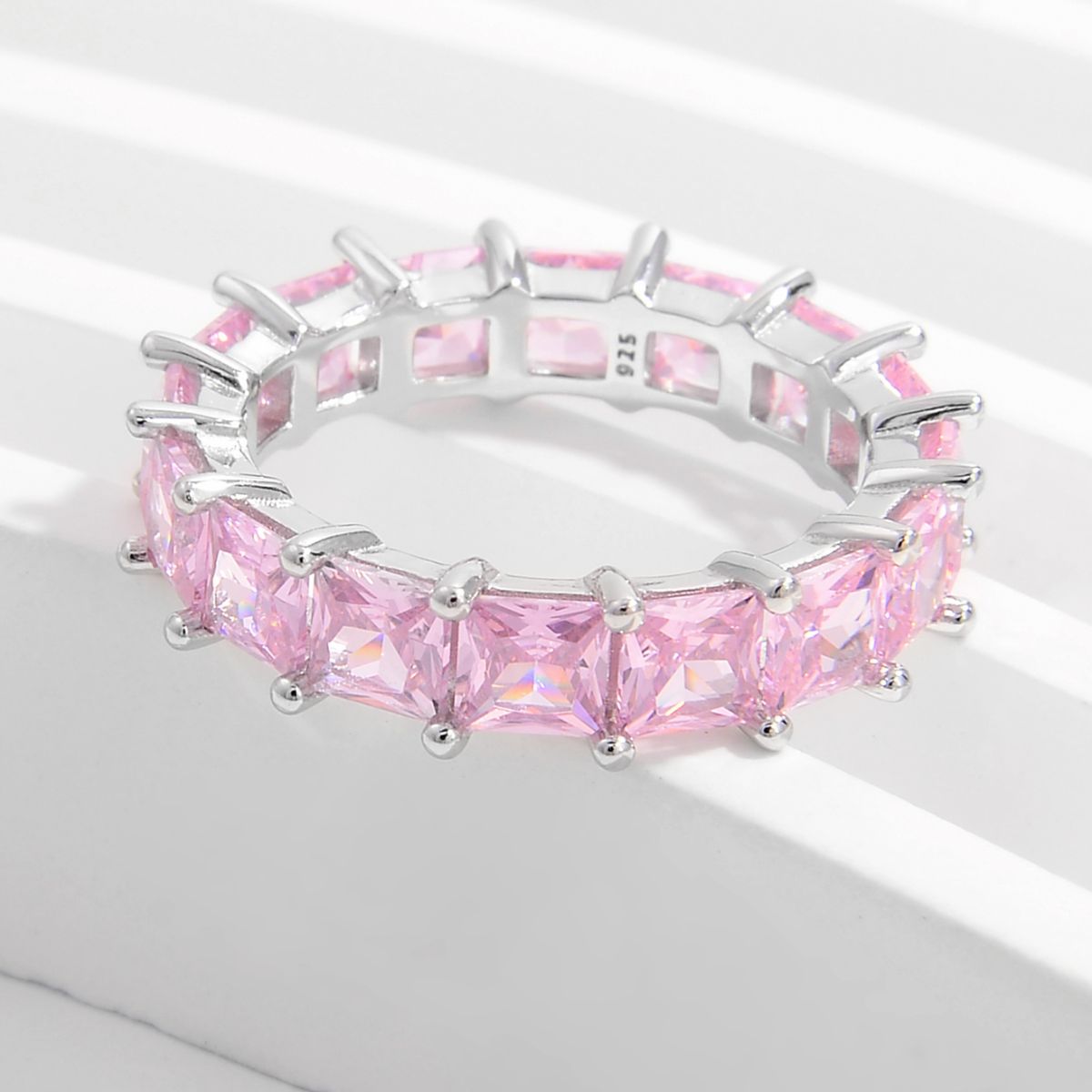 Pastel Pink Inlaid Zircon Ring in 925 Sterling Silver
