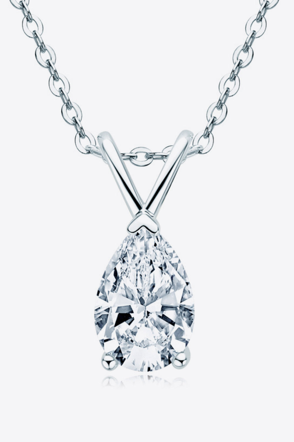 Teardrop Solitaire Moissanite Pendant 925 Sterling Silver Necklace