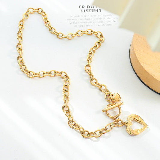 Heart Pendant Toggle Necklace in Gold or Silver Tones
