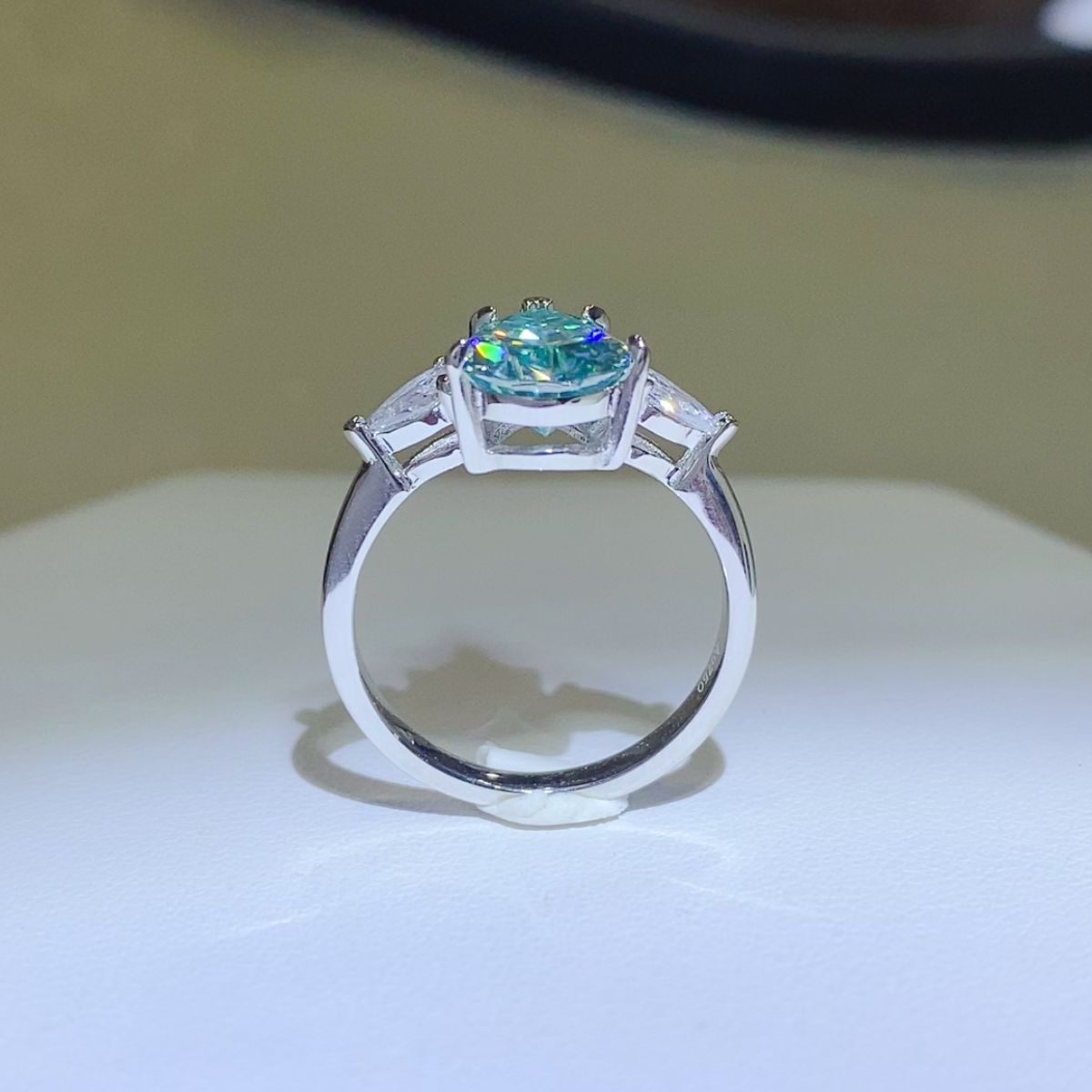 Aqua 2 Carat Pear Cut Moissanite Ring