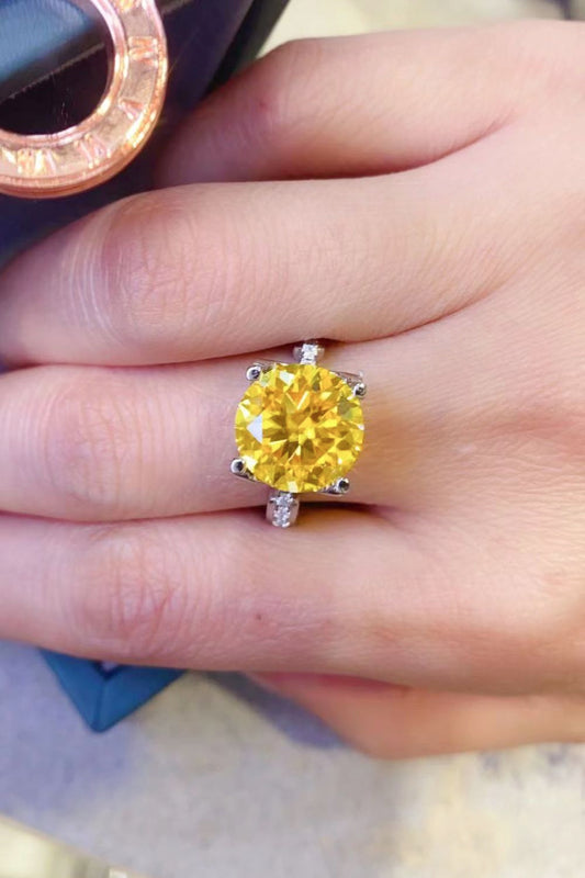 Regal Canary Yellow 5K Moissanite 925 Sterling Silver Ring in Platinum Plating