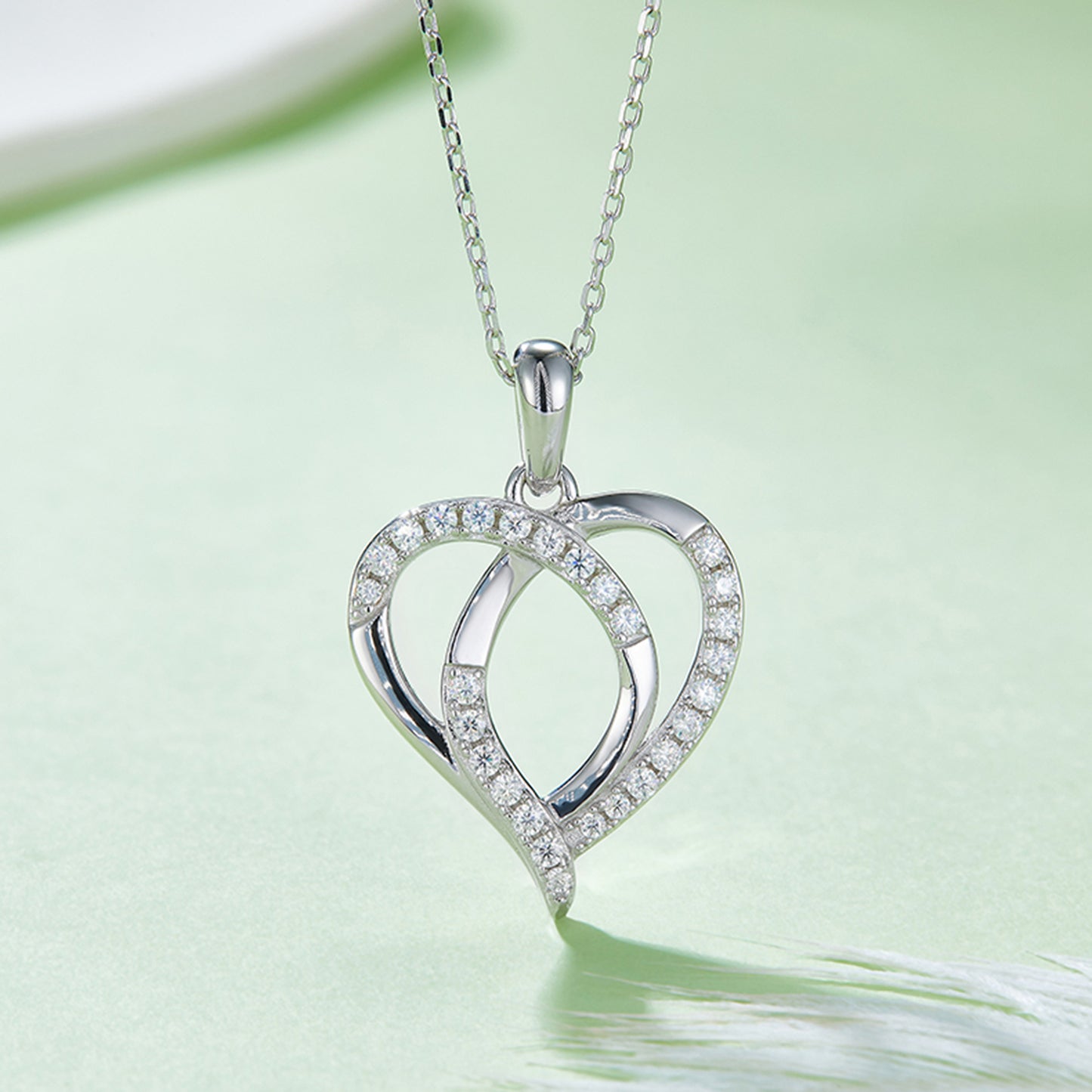Interlocking Heart Pendant Moissanite Necklace