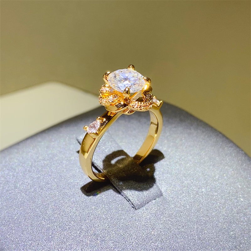 La Fleur Moissanite &  Zircon 925 Sterling Silver Ring in Gold Plating