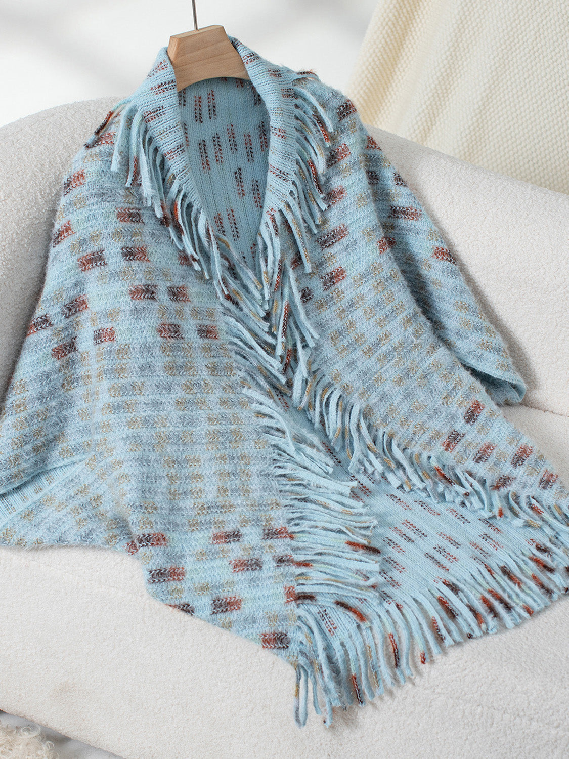 Soft Tones Fringe Open Front Poncho