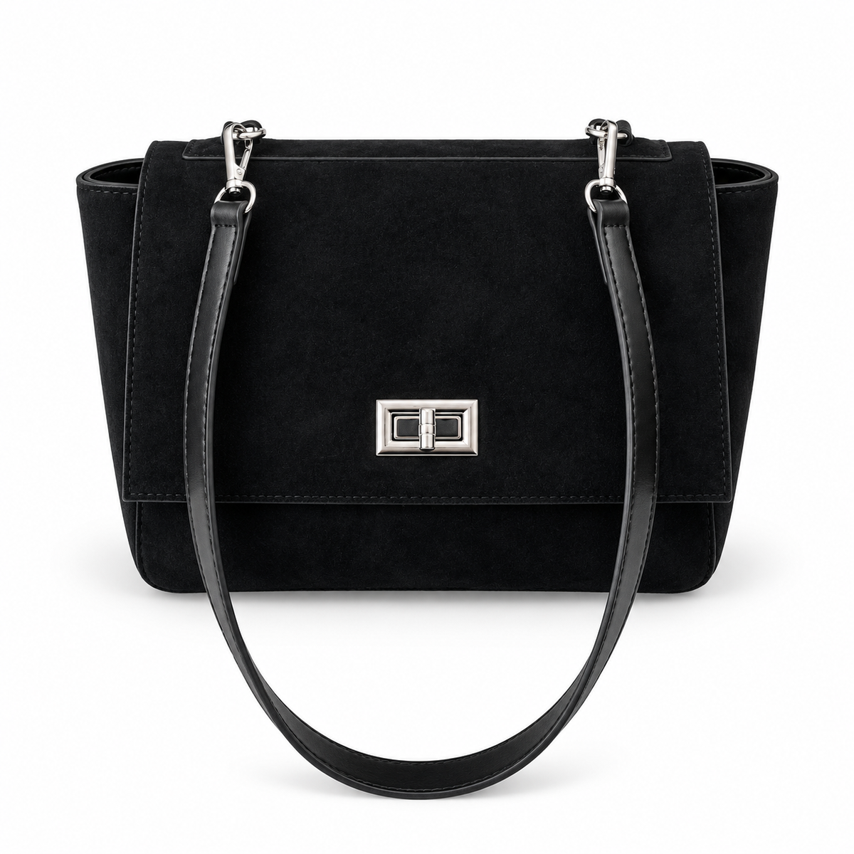 Suede Flap Crossbody Bag – Medium Shoulder Handbag with Silver Hardware