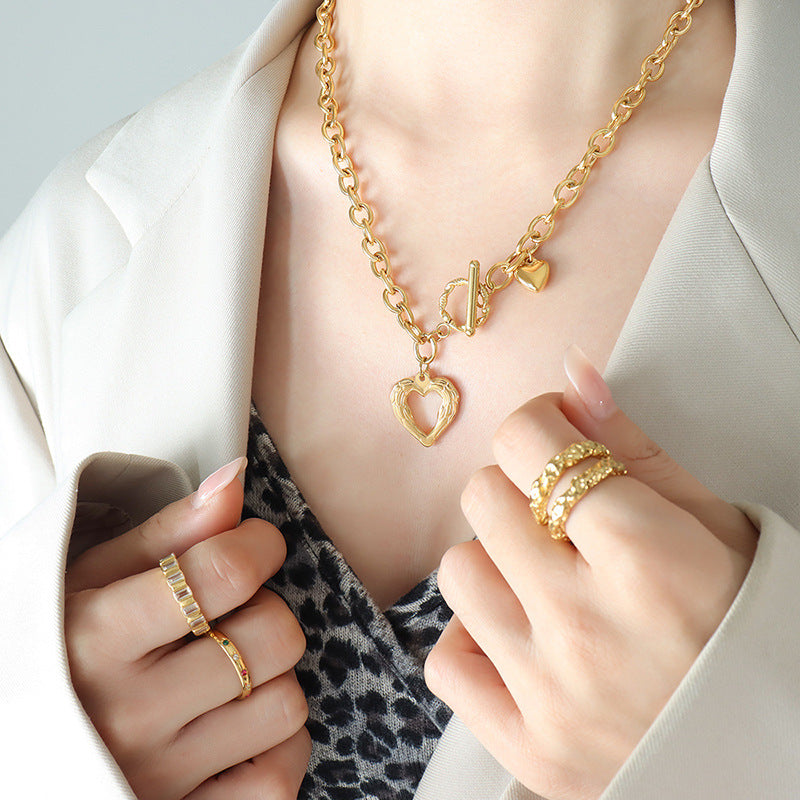 Heart Pendant Toggle Necklace in Gold or Silver Tones