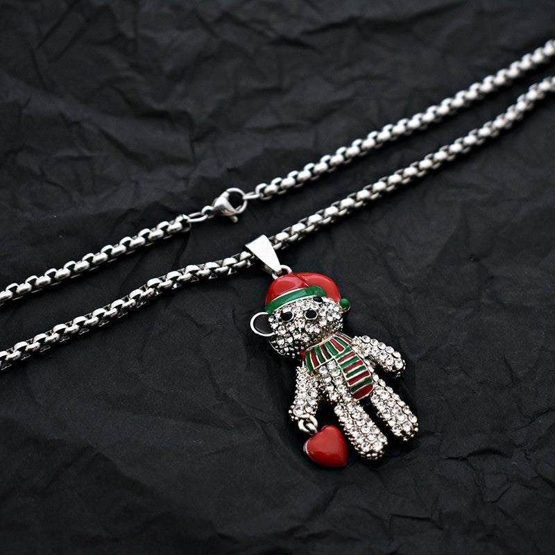 Holiday Festive Teddy Bear Necklace