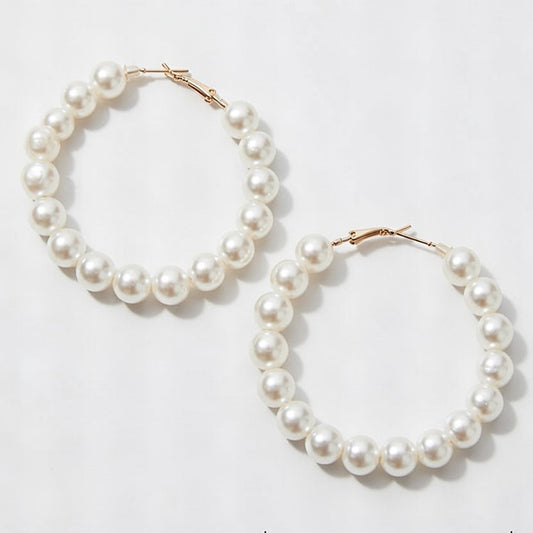 Oversized Ivory Pearl Hoop Earrings
