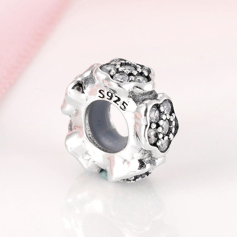 925 Sterling Silver Floral Spacer Beads with Crystals