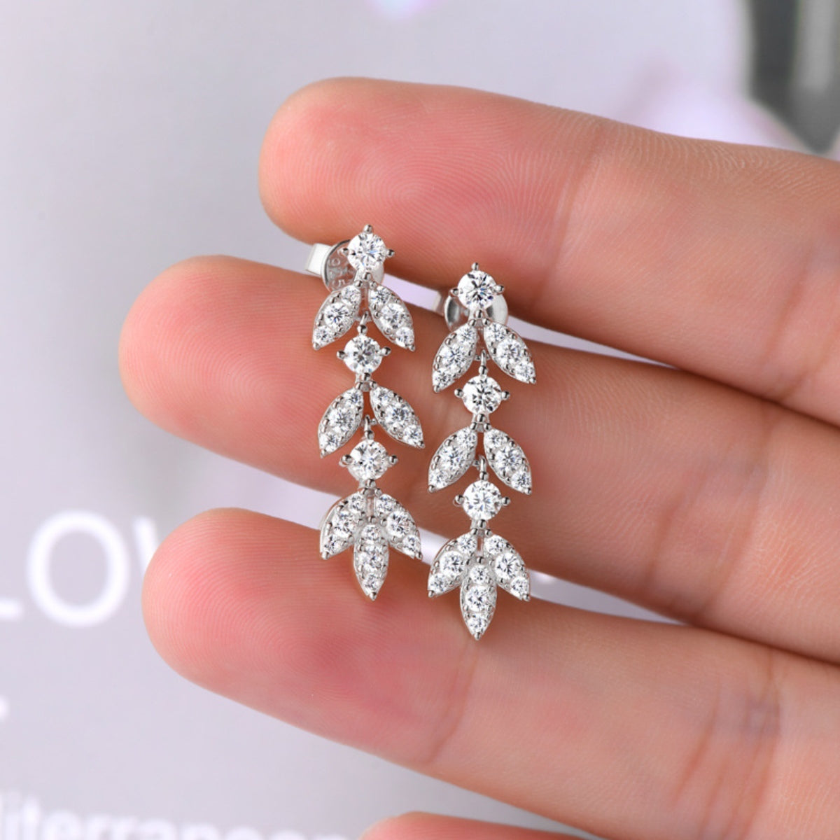 Leaflet Moissanite Earrings in 925 Sterling Silver