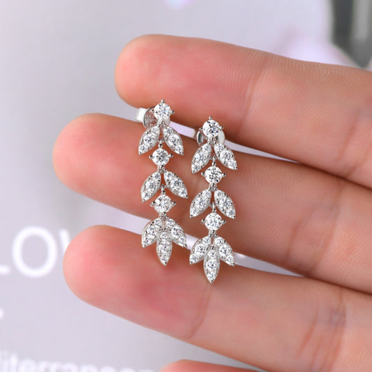 Leaflet Moissanite Earrings in 925 Sterling Silver