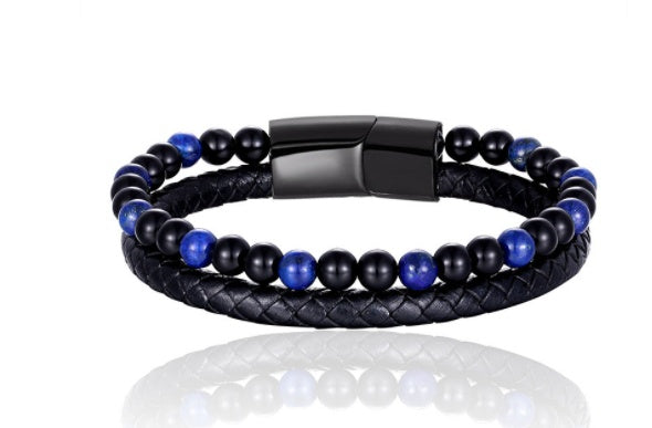 Leather & Lava Natural Stone Men's Bracelet