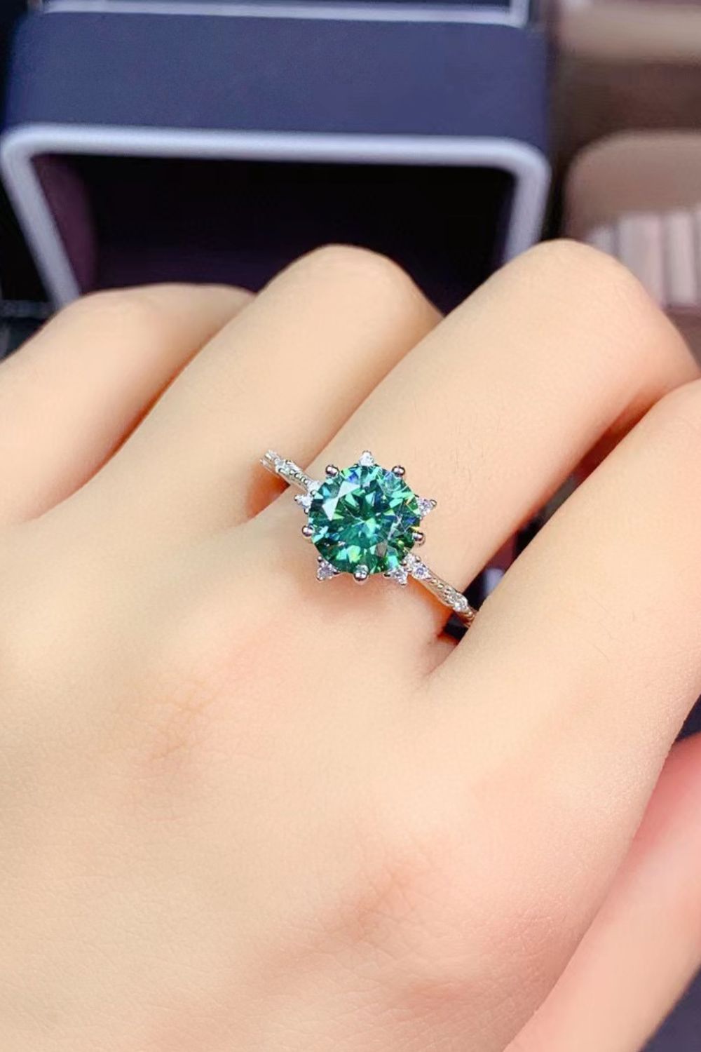 Hazel Green 1K Moissanite Platinum Plated Cocktail Ring