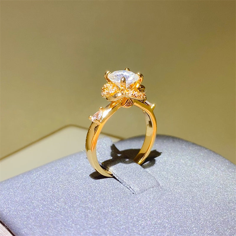 La Fleur Moissanite &  Zircon 925 Sterling Silver Ring in Gold Plating