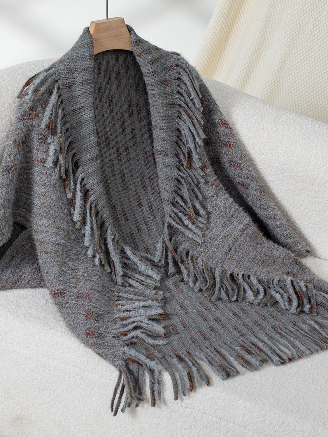 Soft Tones Fringe Open Front Poncho