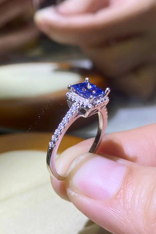 Evening Blue Moissanite 1K Platinum Plated Ring
