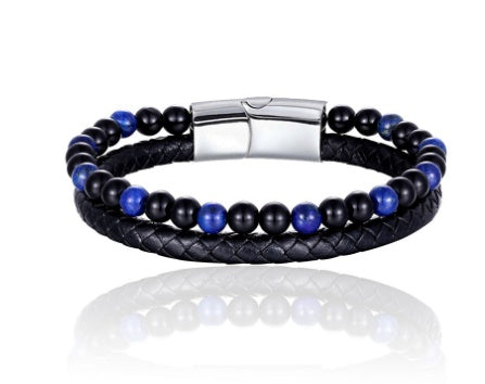 Leather & Lava Natural Stone Men's Bracelet