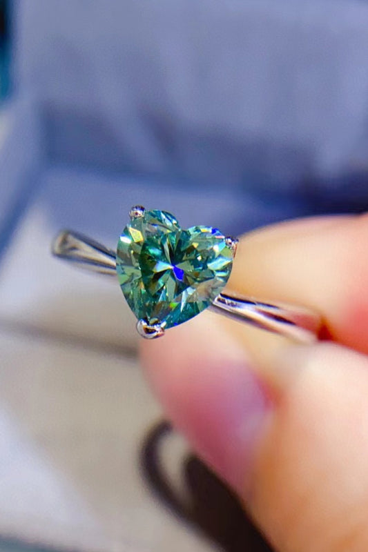 Chartreuse Moissanite Heart Ring 925 in Sterling Silver Platinum Plating
