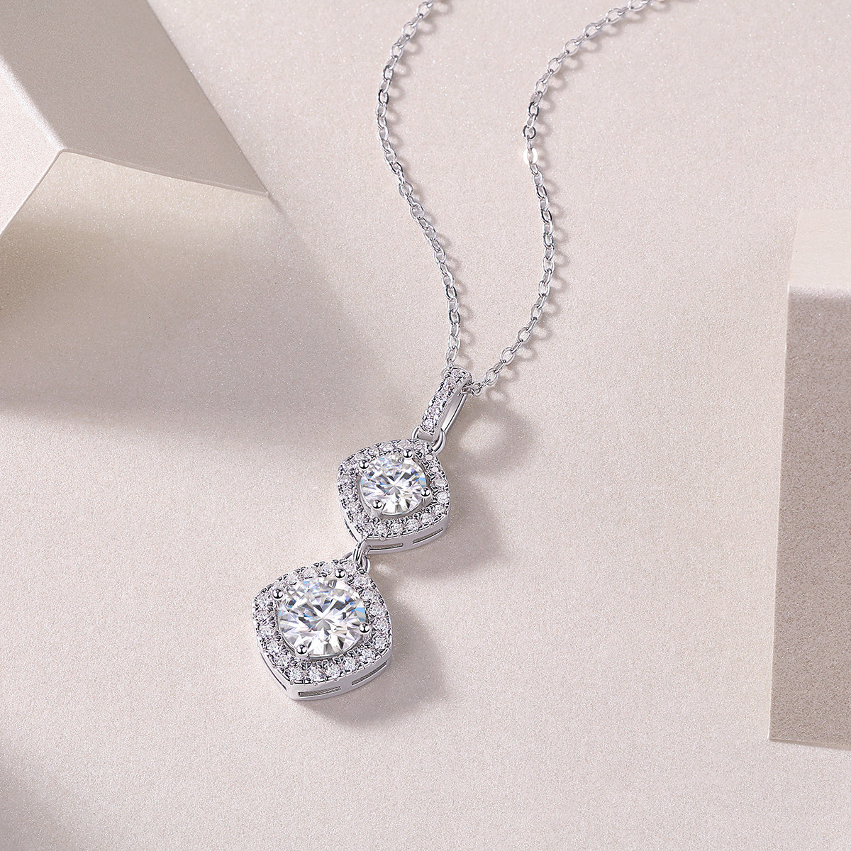 Exquisite Duo Moissanite Pendant Necklace