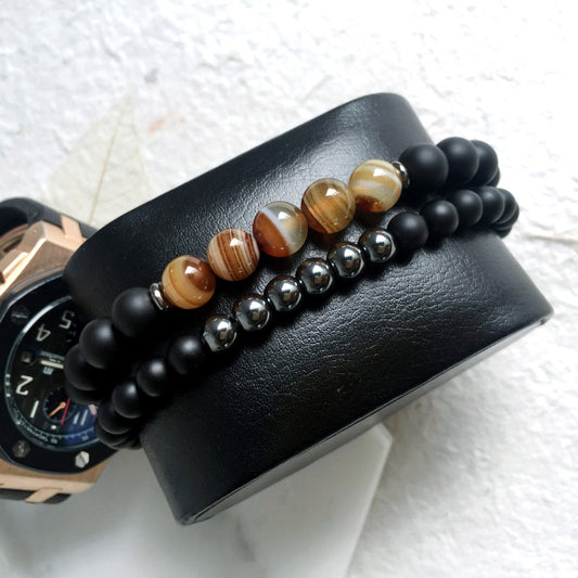 Black Mantra 2 piece Natural Stone Bracelet