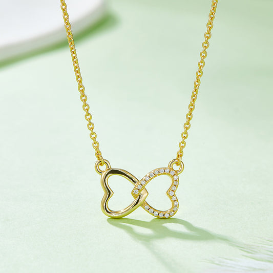 Heart Connection Necklace 925 Sterling Silver with Moissanite