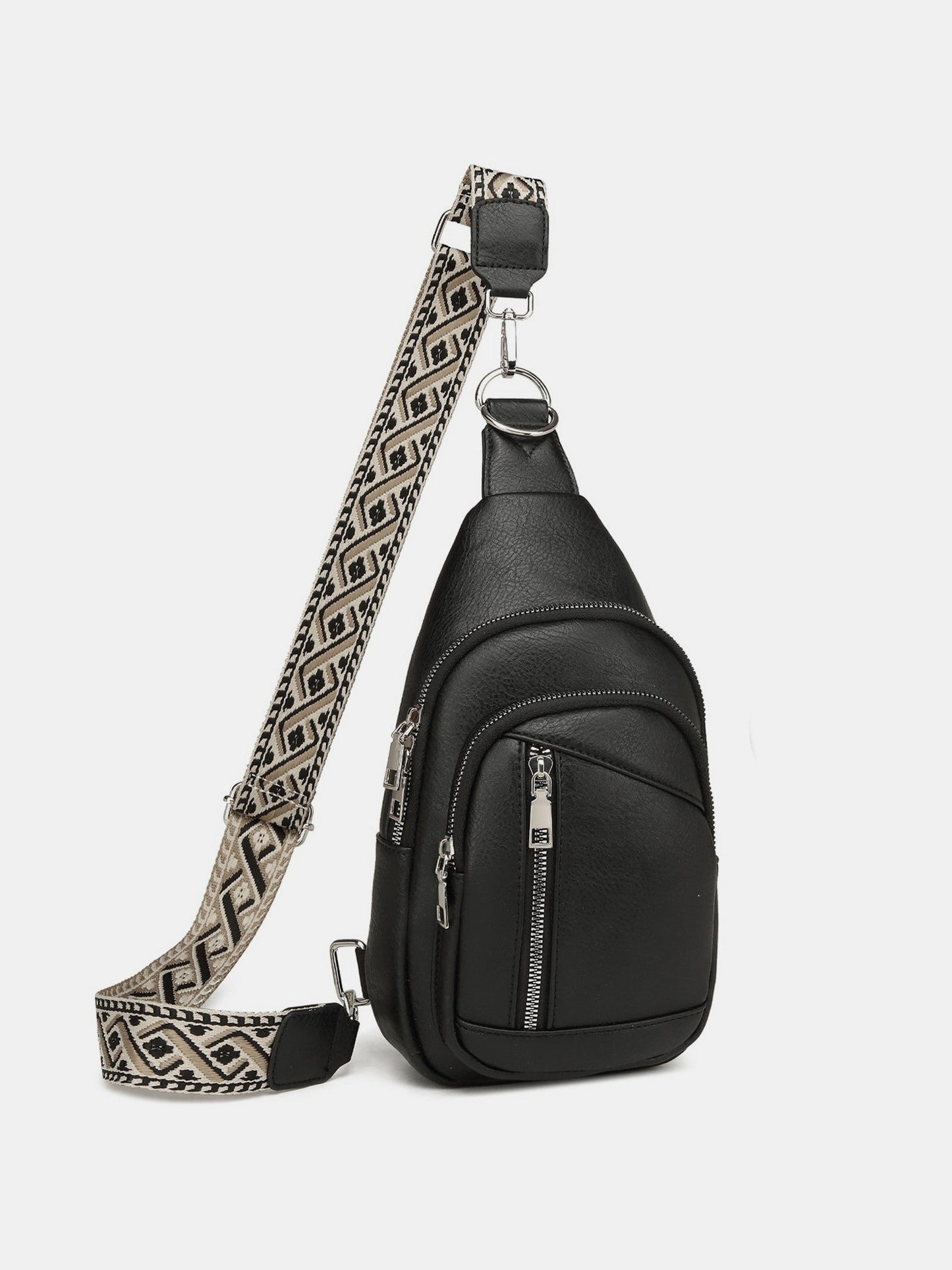 Southwest Sling PU Leather Crossbody Bag with Two Detachable Straps