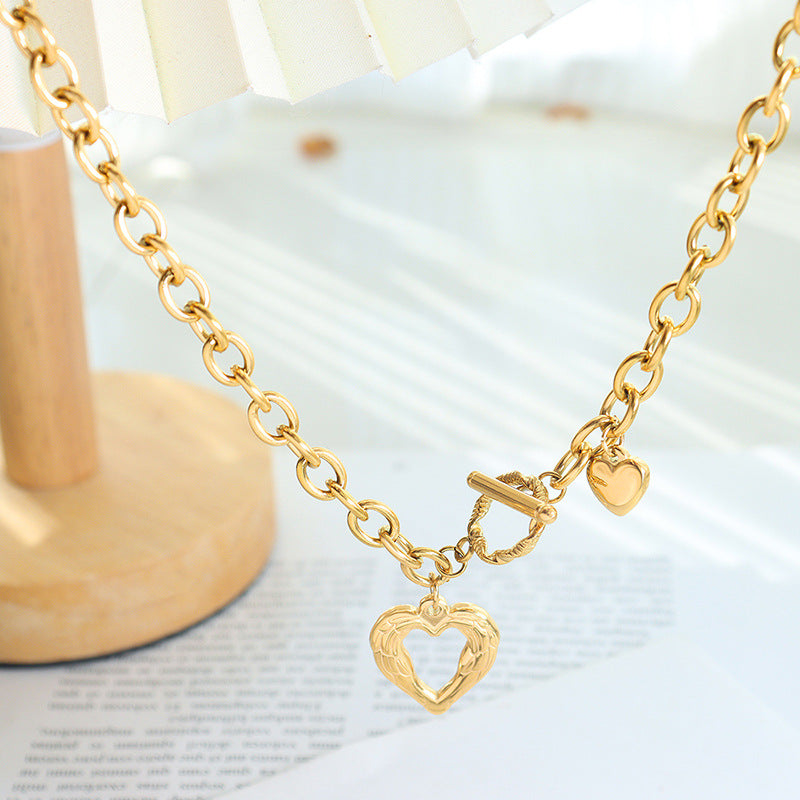 Heart Pendant Toggle Necklace in Gold or Silver Tones