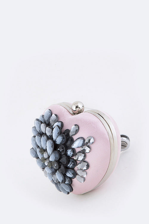 Crystal Blossom Satin Heart Shape Clutch