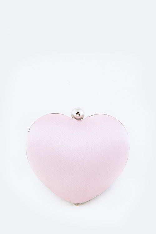Crystal Blossom Satin Heart Shape Clutch