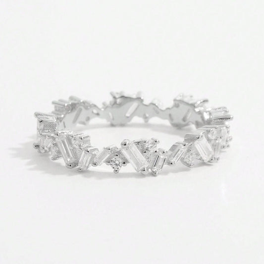 Prism Perfection 925 Sterling Silver Inlaid Zircon Ring