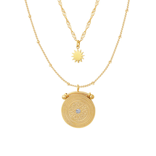Double-Layered Necklace Gold Medallion Necklace