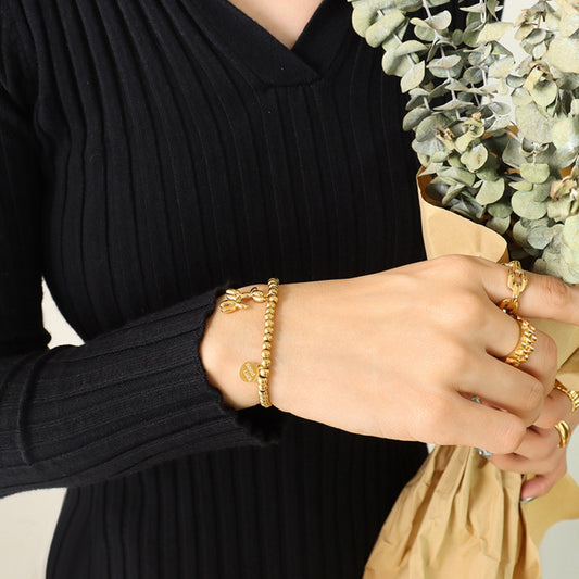 Poodle Charm Bracelet 18K Gold-Plated Titanium Steel