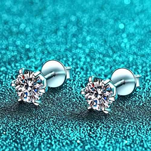 Rhodium-Plated 1/2K Moissanite Stud Earrings