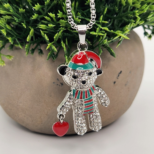 Holiday Festive Teddy Bear Necklace