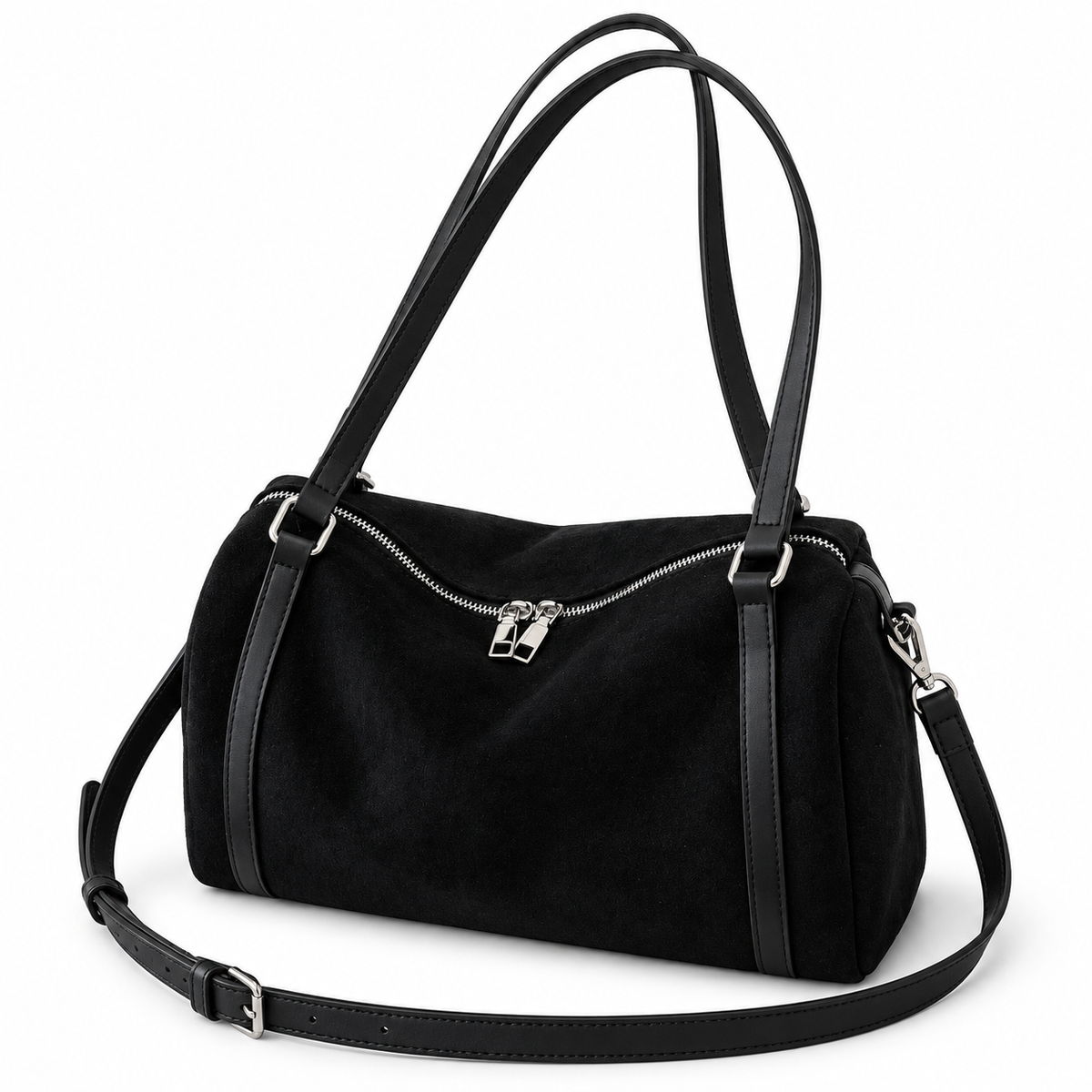 Suede Crossbody Bag with Zipper | Medium Everyday Shoulder Bag