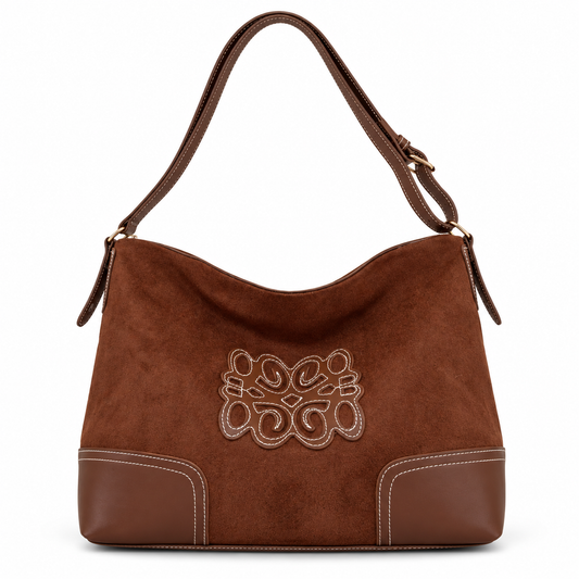 Suede Patch Adjustable Strap Tote Bag | Medium Everyday Shoulder Bag