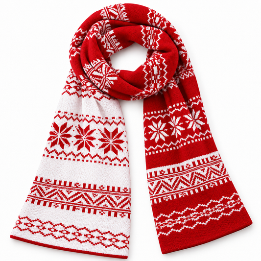 Snowflake Fair Isle Knit Scarf | Holiday Winter Scarf
