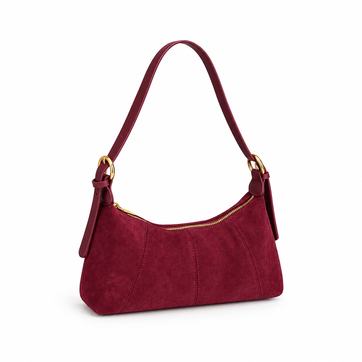 Vintage Suede Hobo Shoulder Bag | Small Baguette Handbag