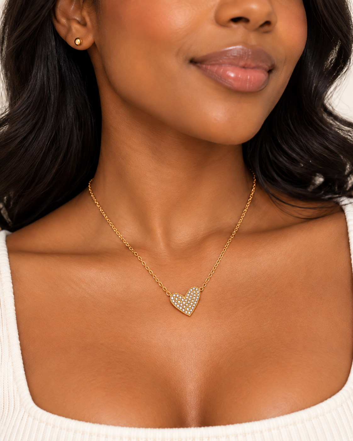 18K Gold-Plated Rhinestone Heart Necklace | Stainless Steel Heart Pendant Jewelry