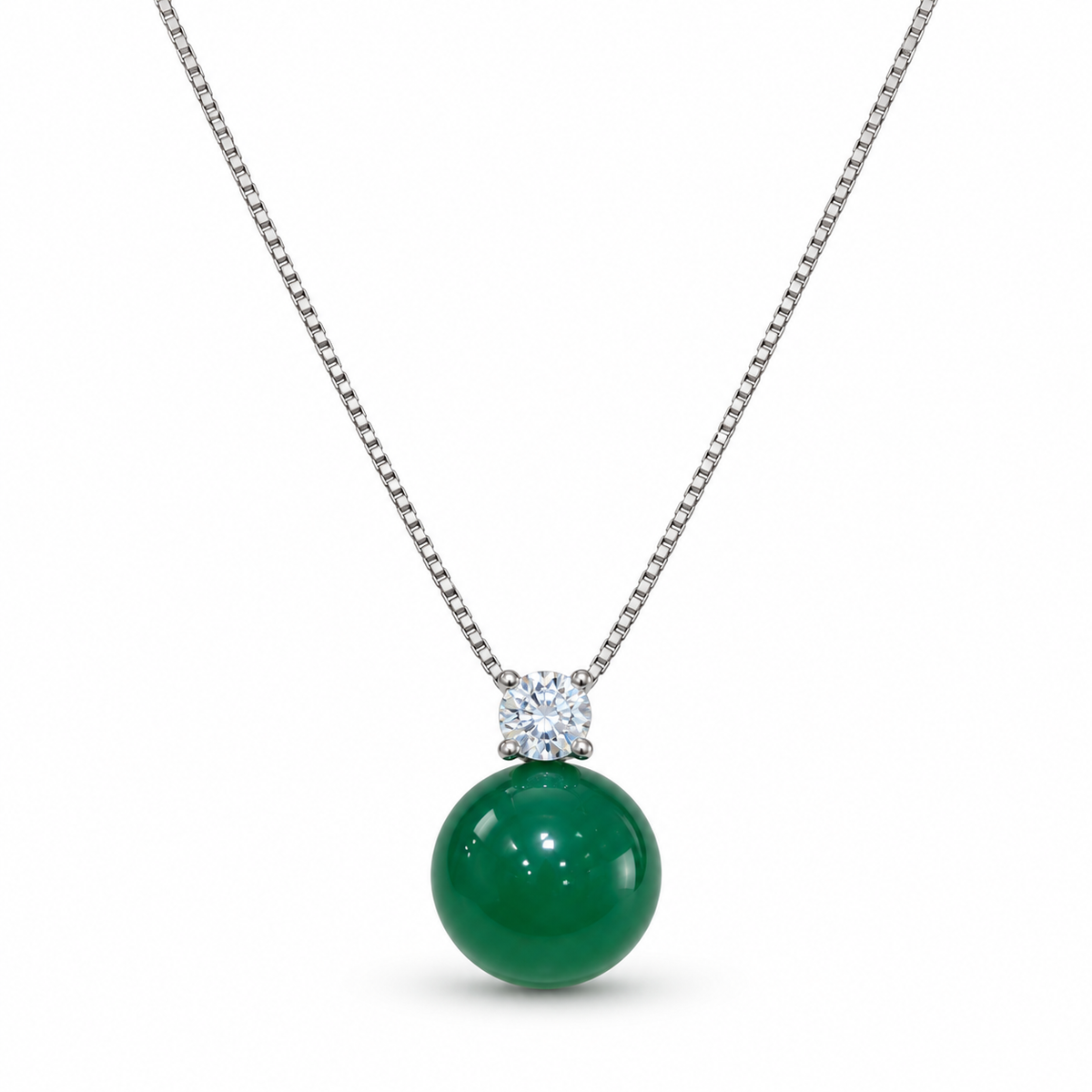 Jade Pendant Necklace | 925 Sterling Silver Zircon Green Jade Necklace