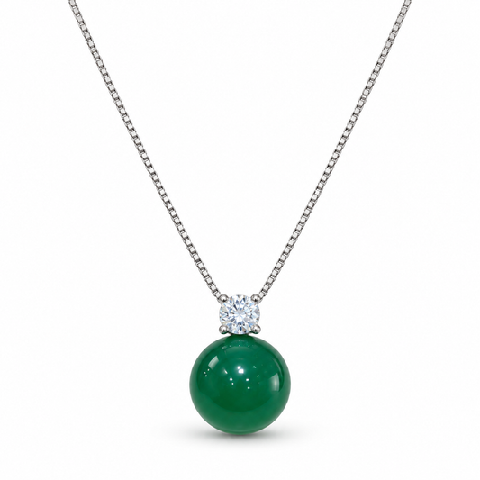 Jade Pendant Necklace | 925 Sterling Silver Zircon Green Jade Necklace