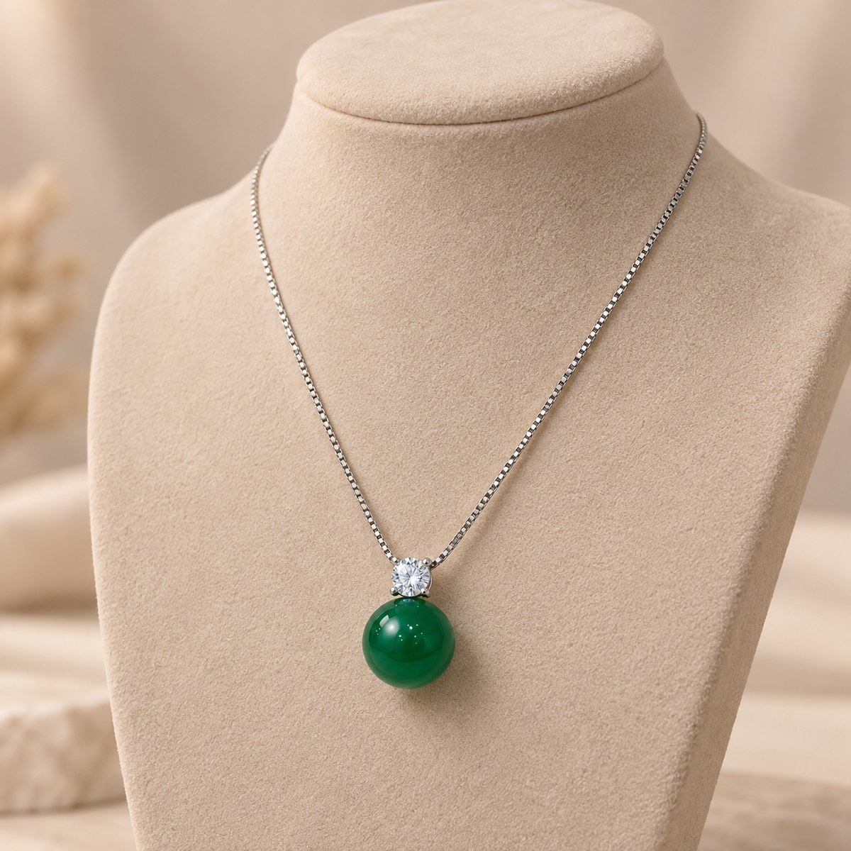 Jade Pendant Necklace | 925 Sterling Silver Zircon Green Jade Necklace