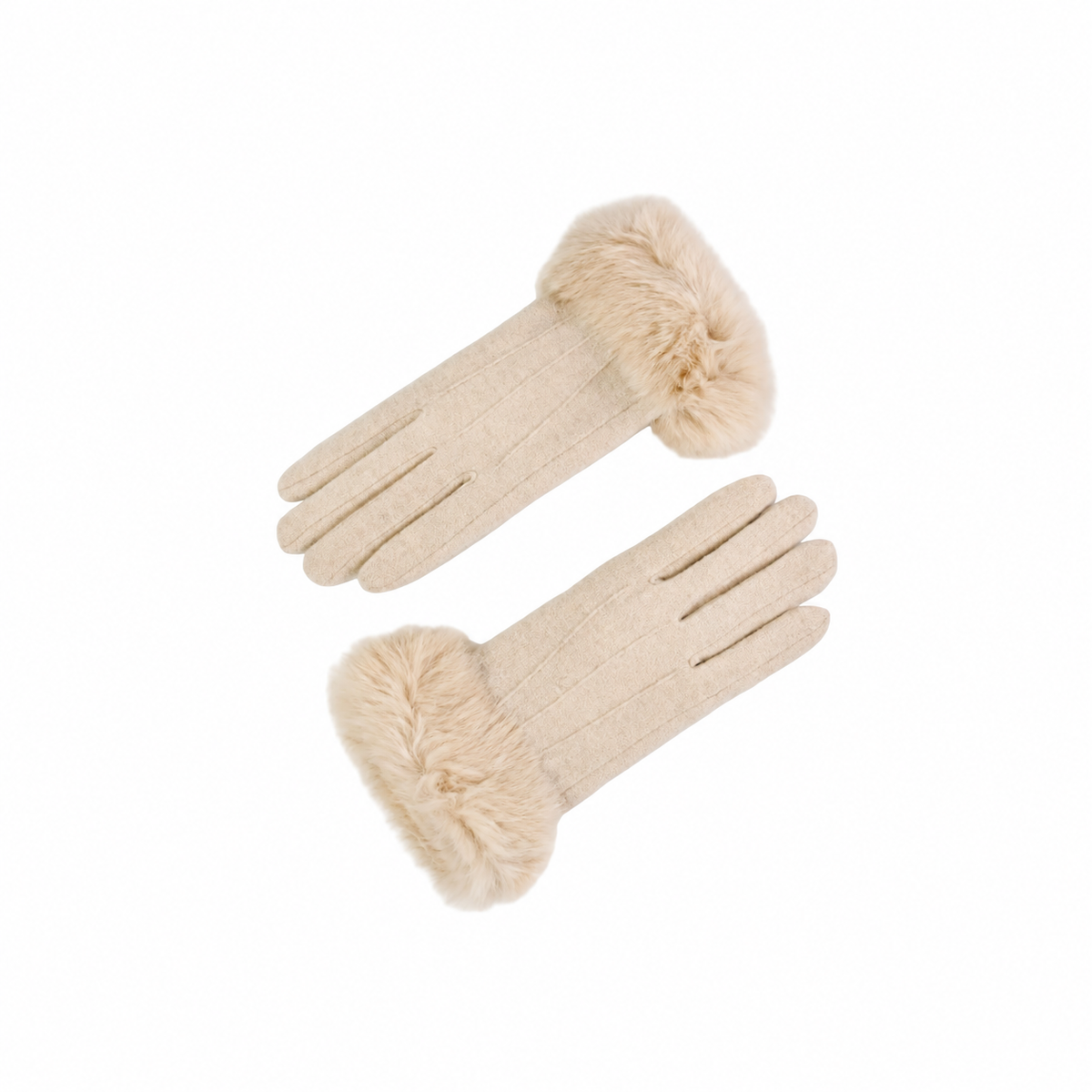 Women’s Faux Fur Cuff Gloves | Soft Beige Winter Gloves | One Size