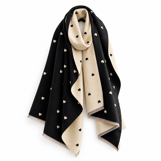 Heart Print Raw Hem Scarf | Lightweight Women’s Fashion Scarf