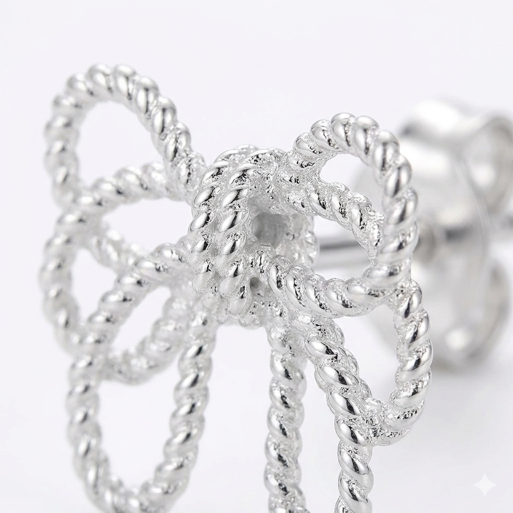 Bow Knot Stud Earrings in 925 Sterling Silver