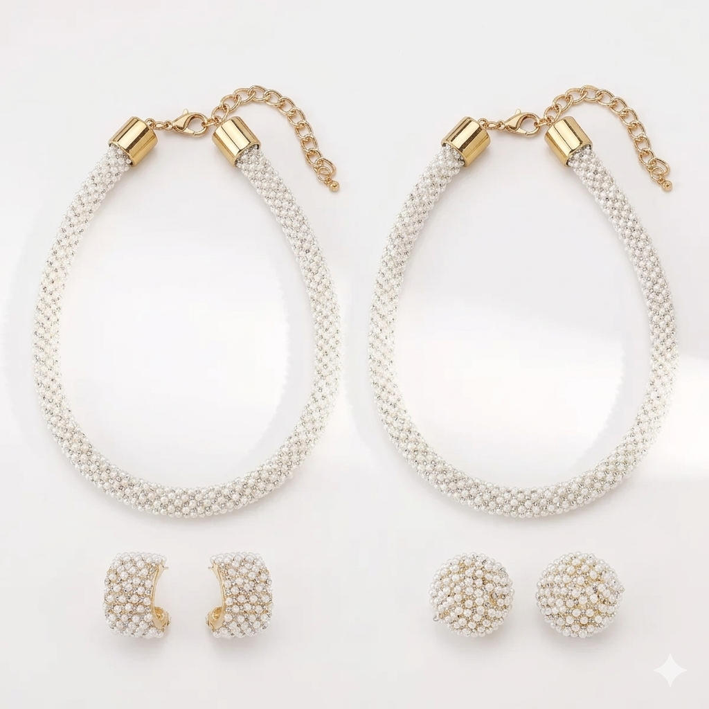 Pearl Earrings and Necklace Jewelry Set