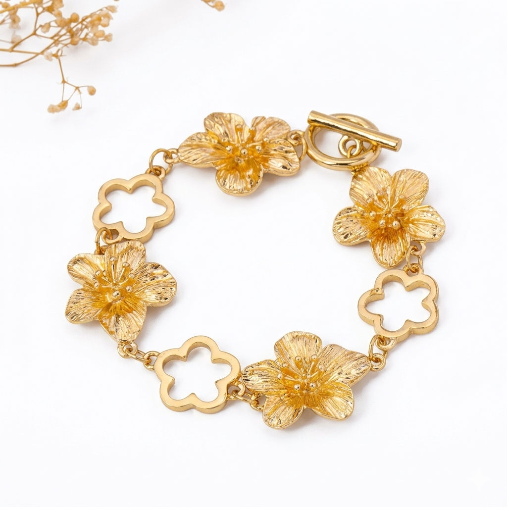18K Gold-Plated Cutout Flower Bracelet