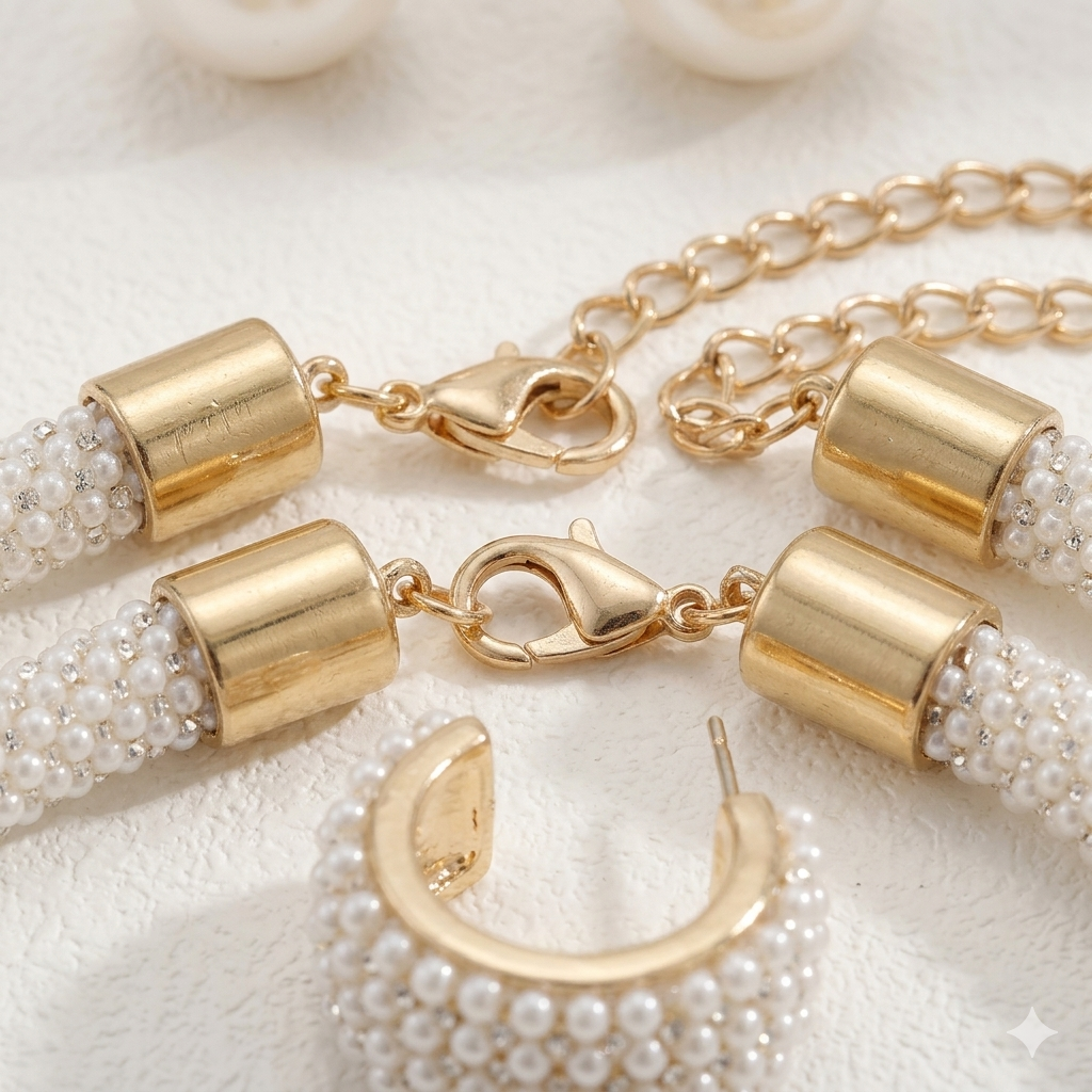 Pearl Earrings and Necklace Jewelry Set