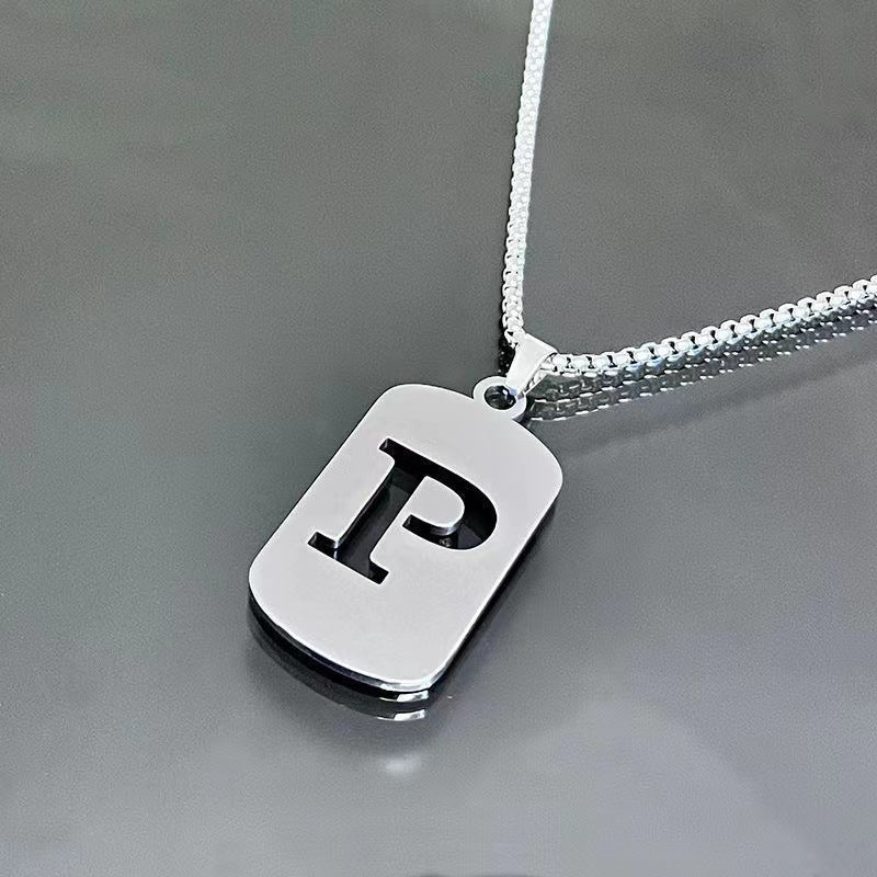 Titanium Steel Letter Tag Unisex Necklace